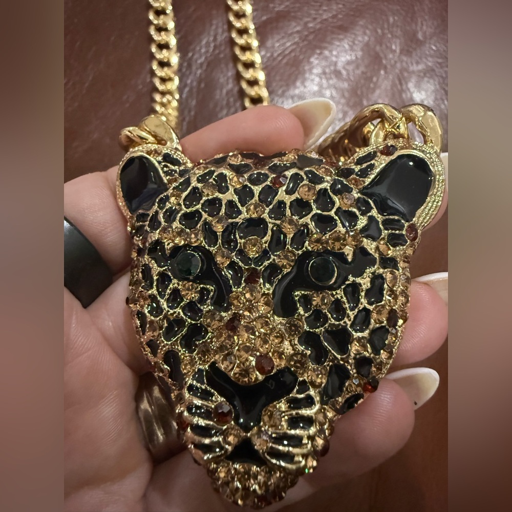 Gold and Black Leopard Pendant Necklace